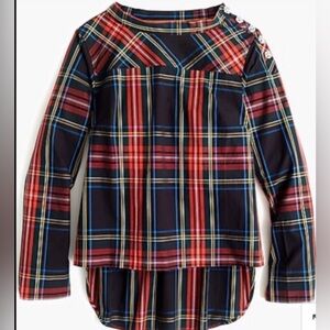 J Crew Stewart Tartan Plaid Funnel neck Shirt w/Jeweled Buttons Shirt 12T EUC